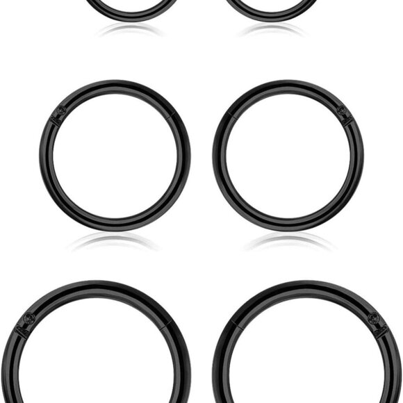 Elegant Black Stainless Steel Clicker Rings for Septum & Cartilage Piercings - Picture 1 of 8